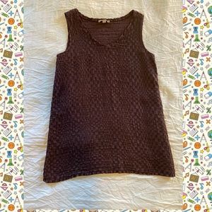 FLAX Sleeveless Popcorn Textured Long Tunic Blouse Brown Small (fits like Large)